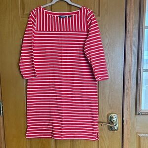 Lands' End Red and White Striped Long Sleeve Dress